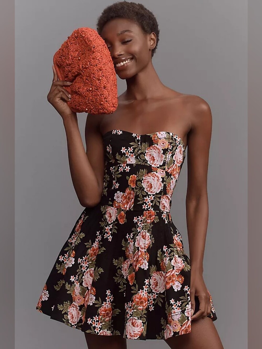 Anthropologie Maeve Strapless Flounce Floral Mini Dress Size 14